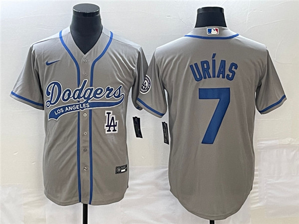 Men's Los Angeles Dodgers #7 Julio Urías Gray With Patch Cool Base Stitched Baseball Jersey